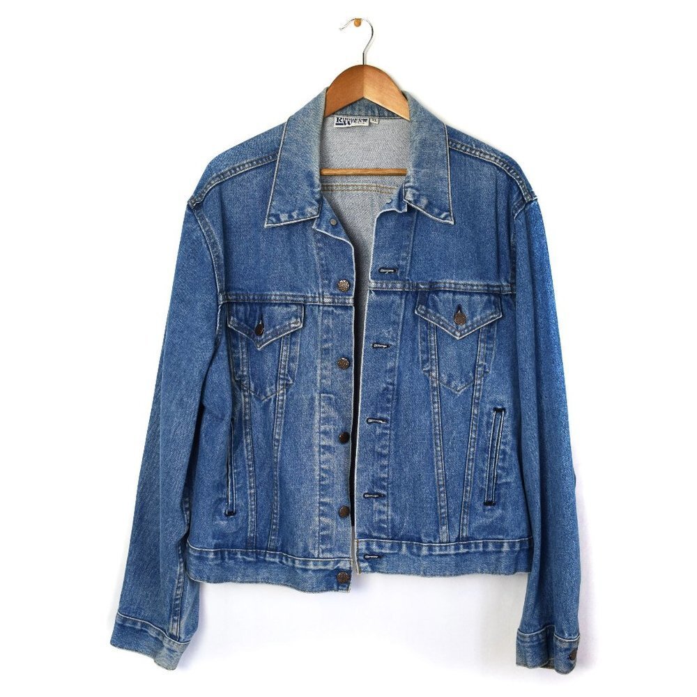 Vintage Rugged Wear Blue Denim Button Down Trucker Jacket Size XL